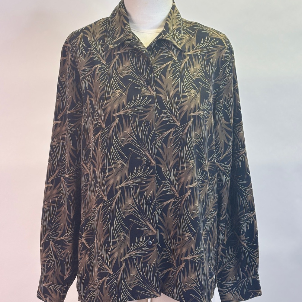 Notations Black and Tan Leaf Print Shirt
